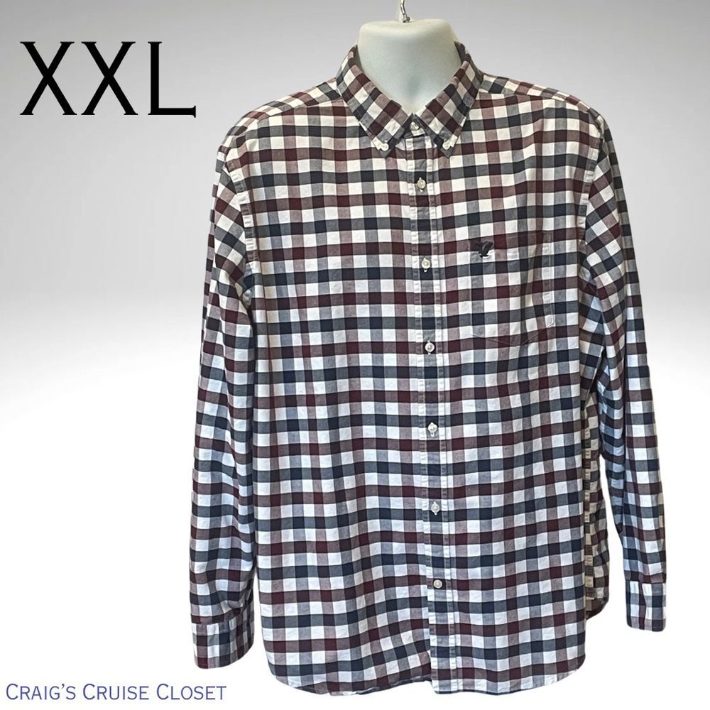 American Eagle Outfitters Black, Red,White Long Sleeve Checked Casual Shirt XXL